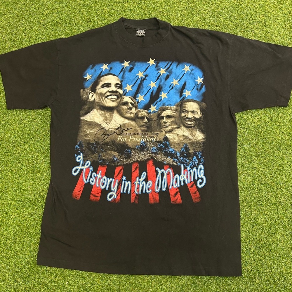 Cotton Heritage Barack Obama History in the Making Graphic T-Shirt Black 2XL